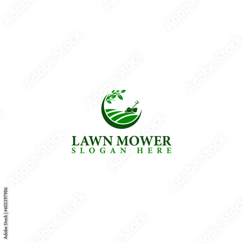 Lawn mower home service logo design template isolated on white background