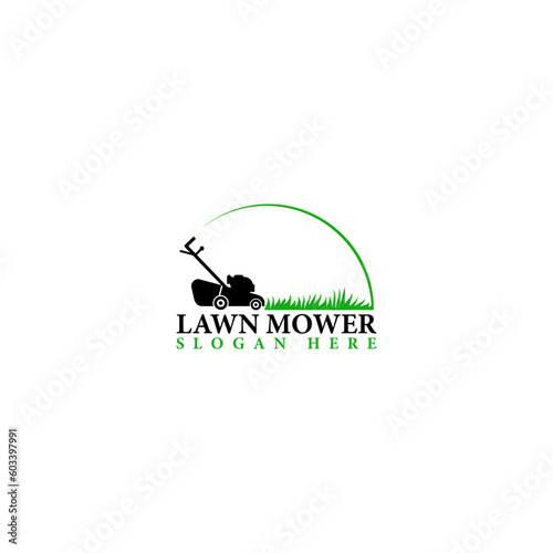 Lawn mower home service logo design template isolated on white background