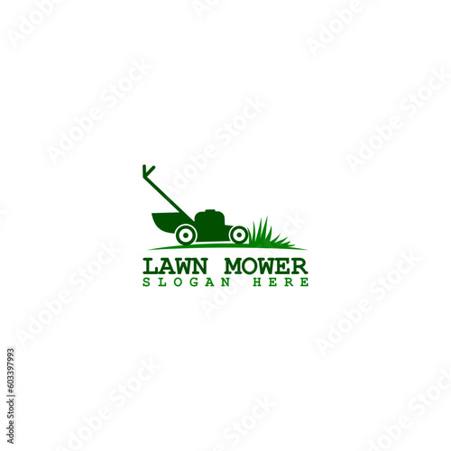 Lawn mower home service logo design template isolated on white background