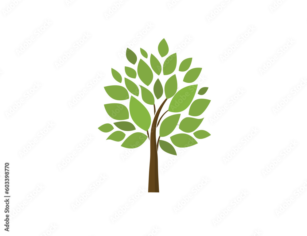 Green tree silhouette isolated on white background, vector. Park