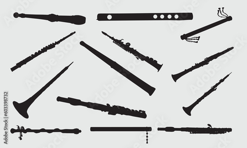 Flute silhouette white background