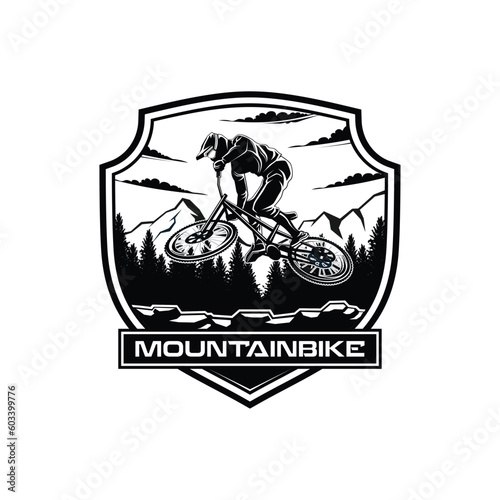 Mountain bike Silhouette logo. bicycle downhill vintage logo illustration vector