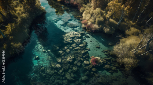 Beautiful Freshwater landscape. Generative AI © PIRMYN