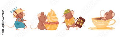 Cute Mouse Character Engaged in Different Activity Vector Set