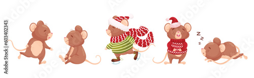 Cute Mouse Character Engaged in Different Activity Vector Set