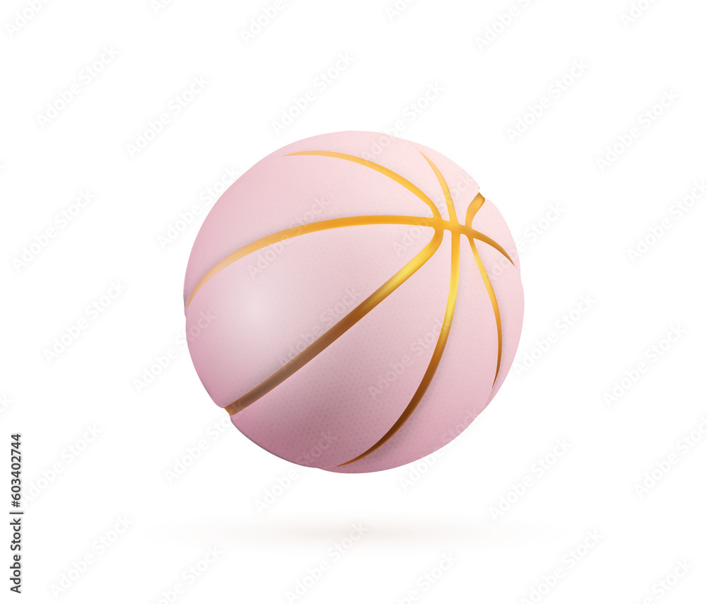 3d vector realistic pink and golden textured rubber basketball isolated design element on transparent background. 3d vector realistic pink and golden textured rubber basketball isolated design element on transparent background.