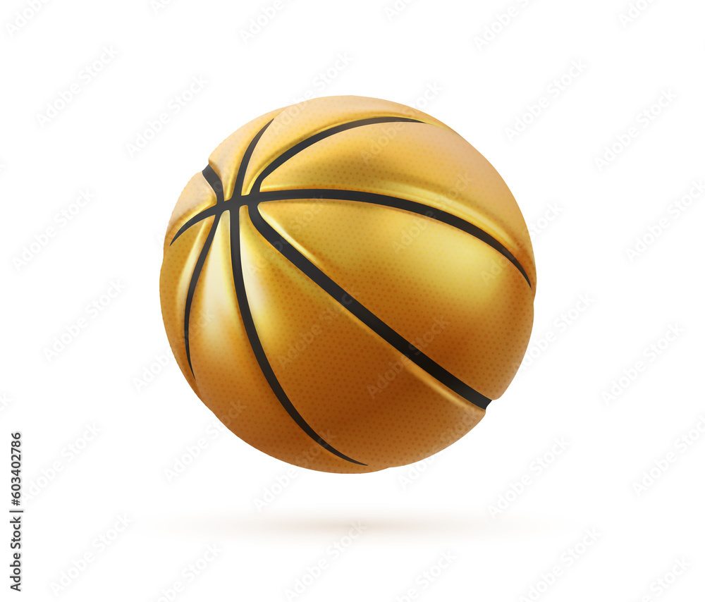 3d realistic golden basketball isolated design element on transparent