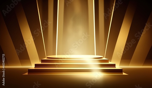 Empty Golden podium scene with light rays effect by ai generative