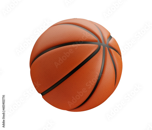 3d realistic orange textured rubber basketball isolated design element on transparent background.