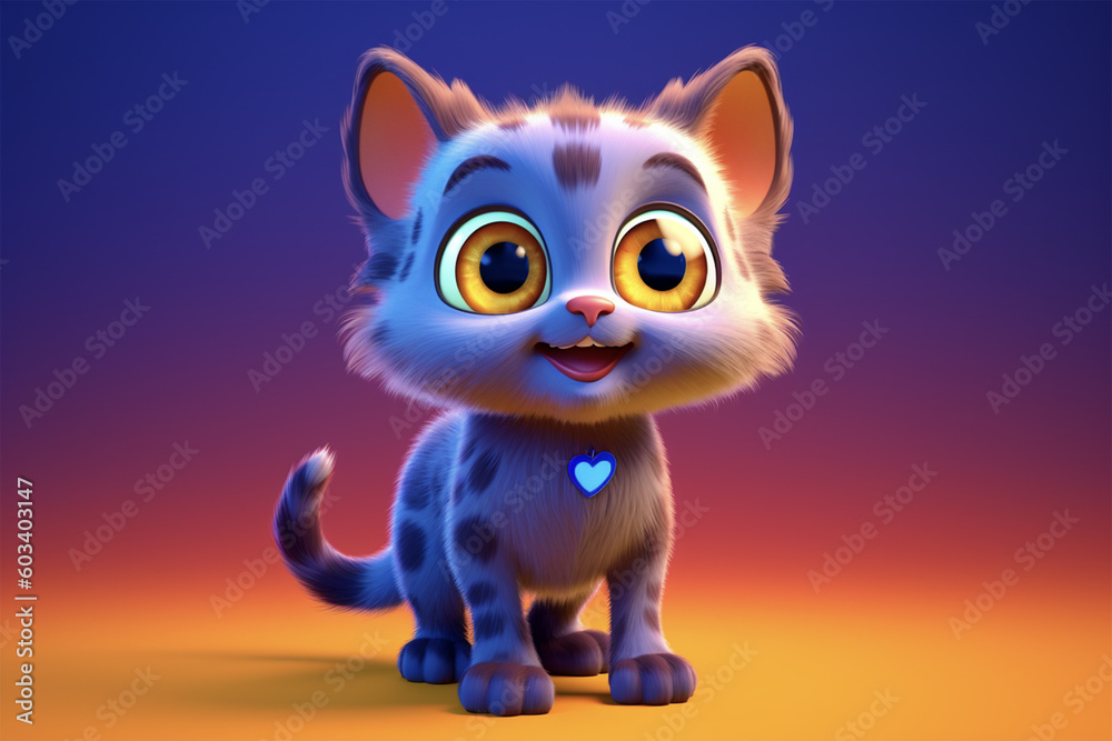 Adorable little cartoon cat on isolated background.Smile face.Front view.Created with generative ai
