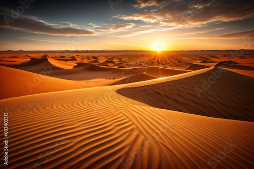 View of sand dunes in Gobi Desert during sunset. Sand dunes at gobi desert , Mongolia. Generative AI