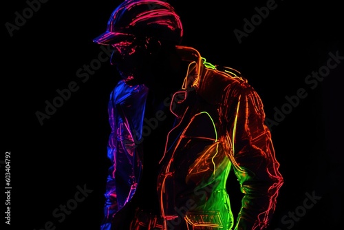 Man neon silhouette. Man isolated. Man neon contour. Generative ai
