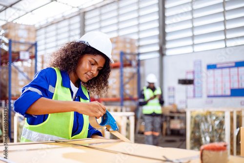 Warehouse worker sealing cardboard boxes for shipping in a large warehouse. Logistics concept. Free Download Warehouse worker sealing cardboard boxes for shipping in a large warehouse. Logistics concept. - GFXLoad