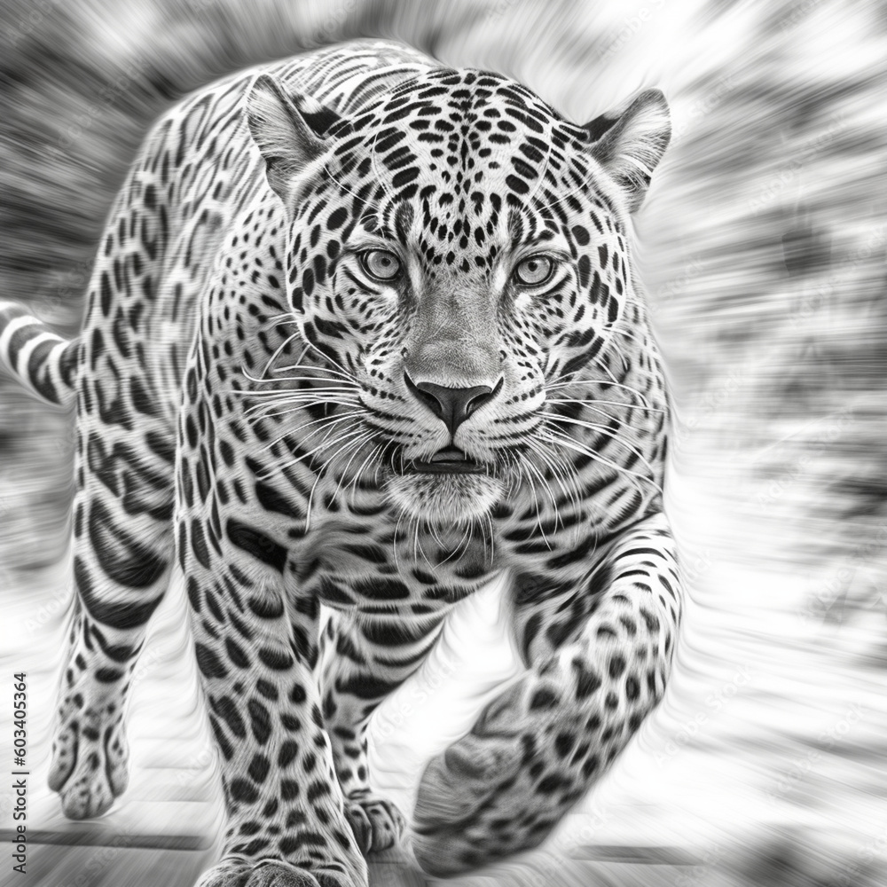 Fototapeta premium jaguar running in sketch style for coloring
