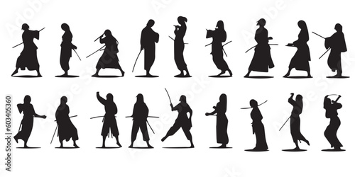 A group of silhouettes of martial arts with the words kendo on the front.