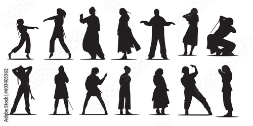 A group of silhouettes of people with the word kung fu on the bottom.