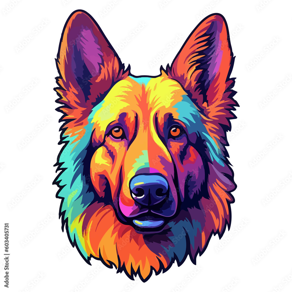 Fototapeta Colorful Belgian shepherd Dog, Belgian shepherd Portrait, Dog Sticker Clip art, Dog Lover design