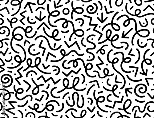 Seamless black and white geometric pattern. Hipster Memphis style White Background Texture