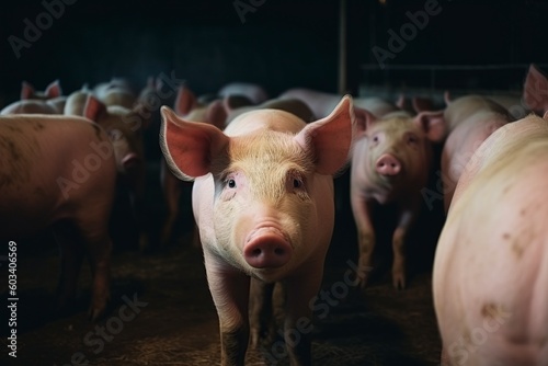 illustration, many pigs eating standing up, ai generative © Jorge Ferreiro