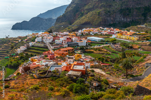 Aerial view of the town of Agulo in La Gomera, Canary Islands