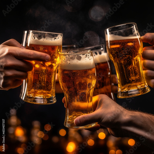 people celebrating with glasses of beer in hand