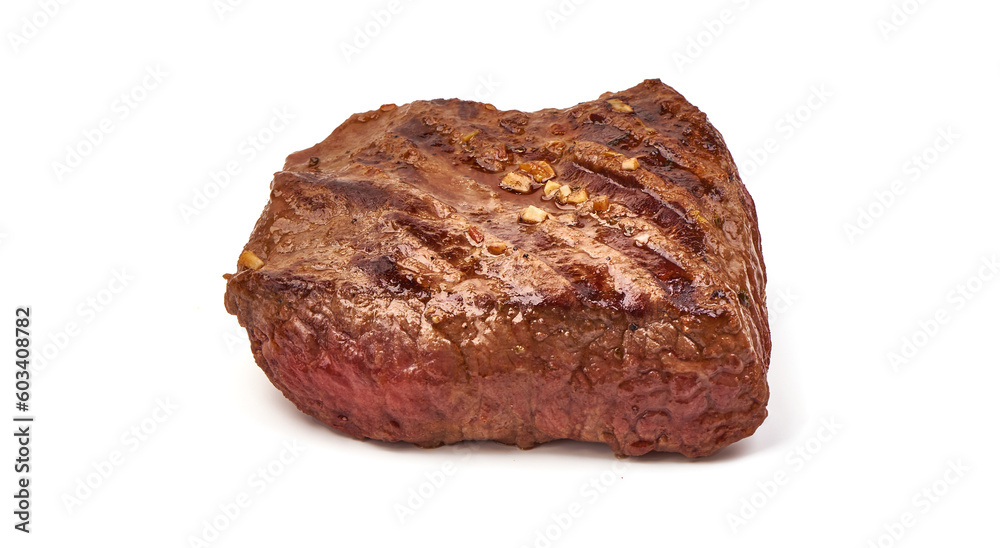 Grilled beef steak, medium rare steak, isolated on white background. Grilled beef steak, medium rare steak, isolated on white background.