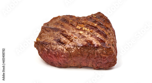 Grilled beef steak, medium rare steak, isolated on white background.