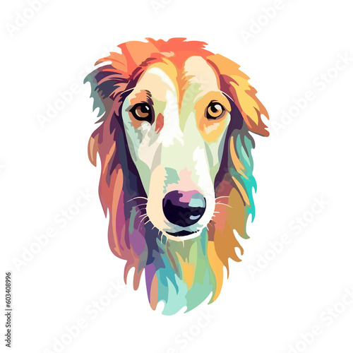 Colorful Borzoi Dog, Borzoi Portrait, Dog Sticker Clip art, Dog Lover design