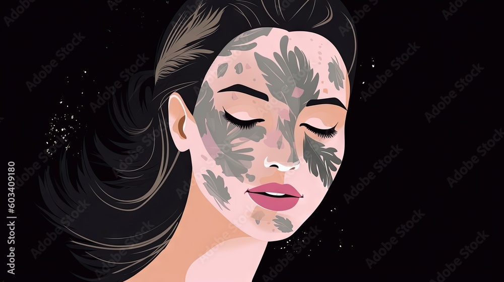 a woman's face is covered with a black mask. generative ai a woman's face is covered with a black mask. generative ai