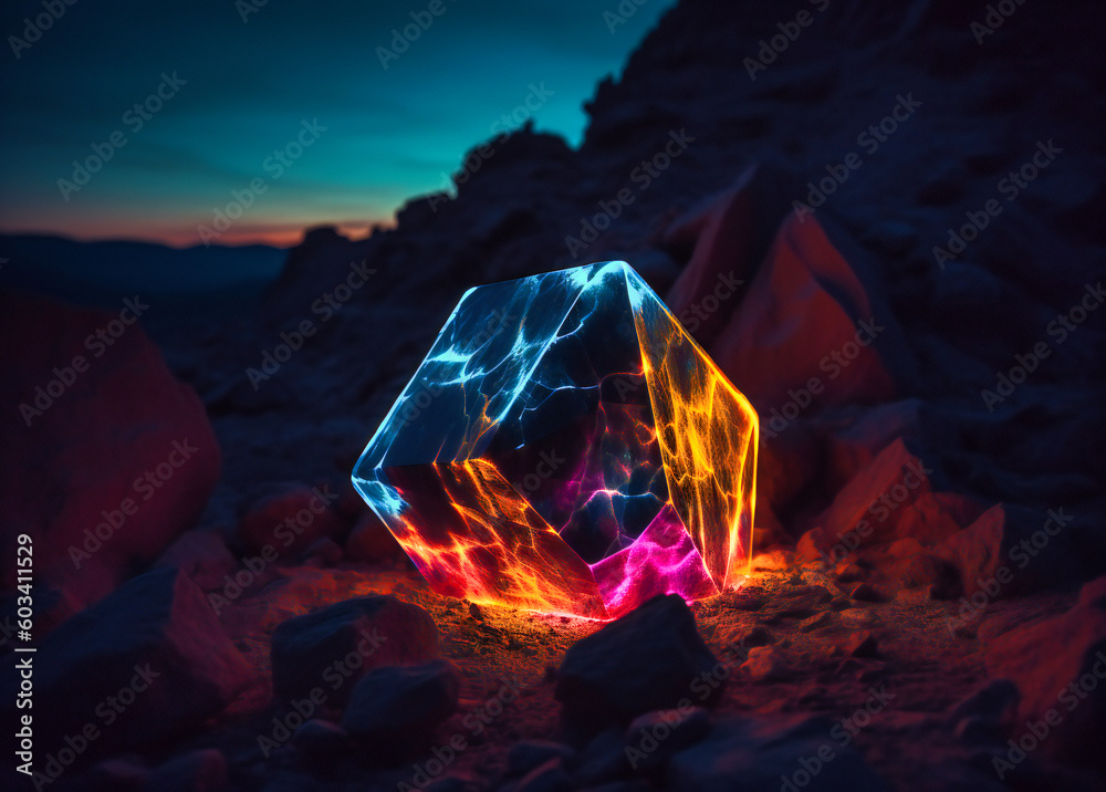 neon light on a rock with bright lights
