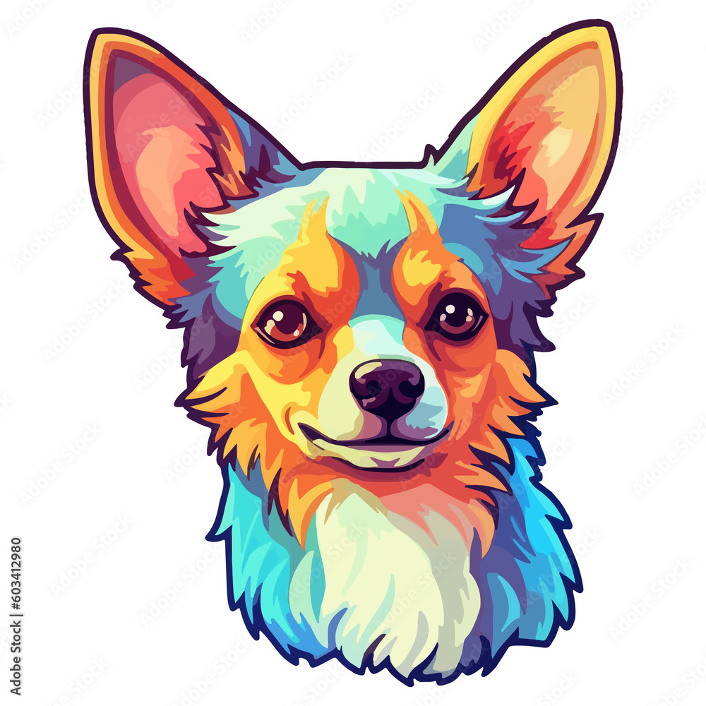 Colorful Chihuahua Dog, Chihuahua Portrait, Dog Sticker Clip art, Dog Lover design