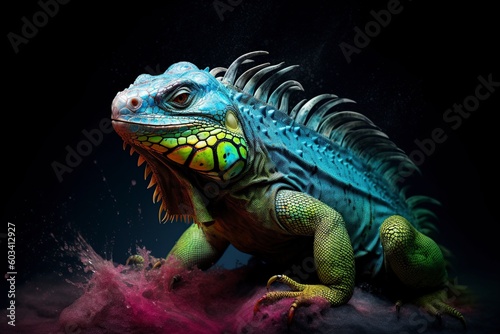 illustration, iguana with vibrant colors, ai generative.