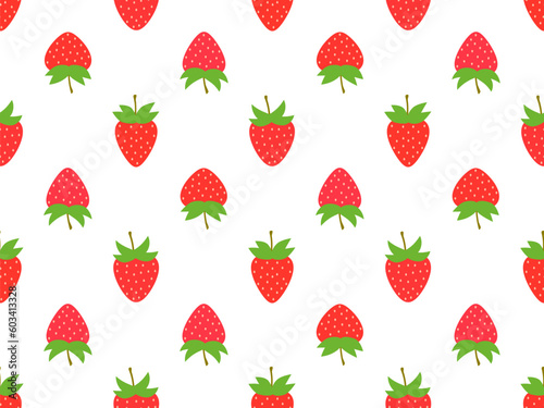 Seamless pattern with red strawberries on a white background. Red strawberries with seeds. Strawberry sweet berries. Design for posters, wrapping paper and wallpapers. Vector illustration