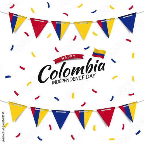 Vector Illustration of Colombia Independence Day. Garland with the flag of Colombia on a white background.
