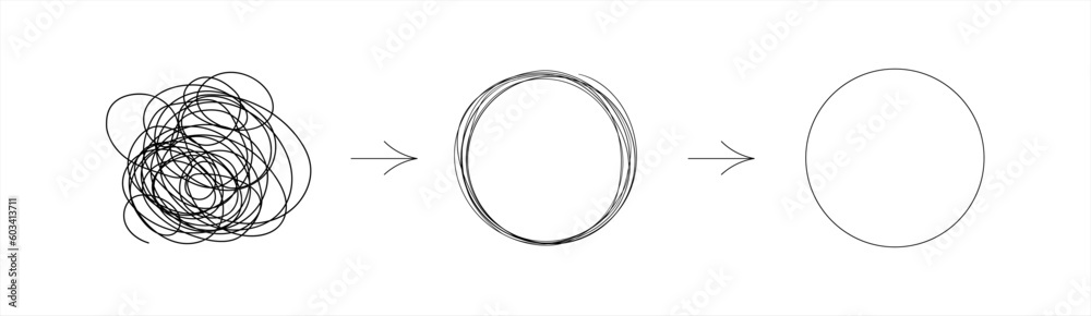 Chaotically tangled line and untied knot in form of circle ...