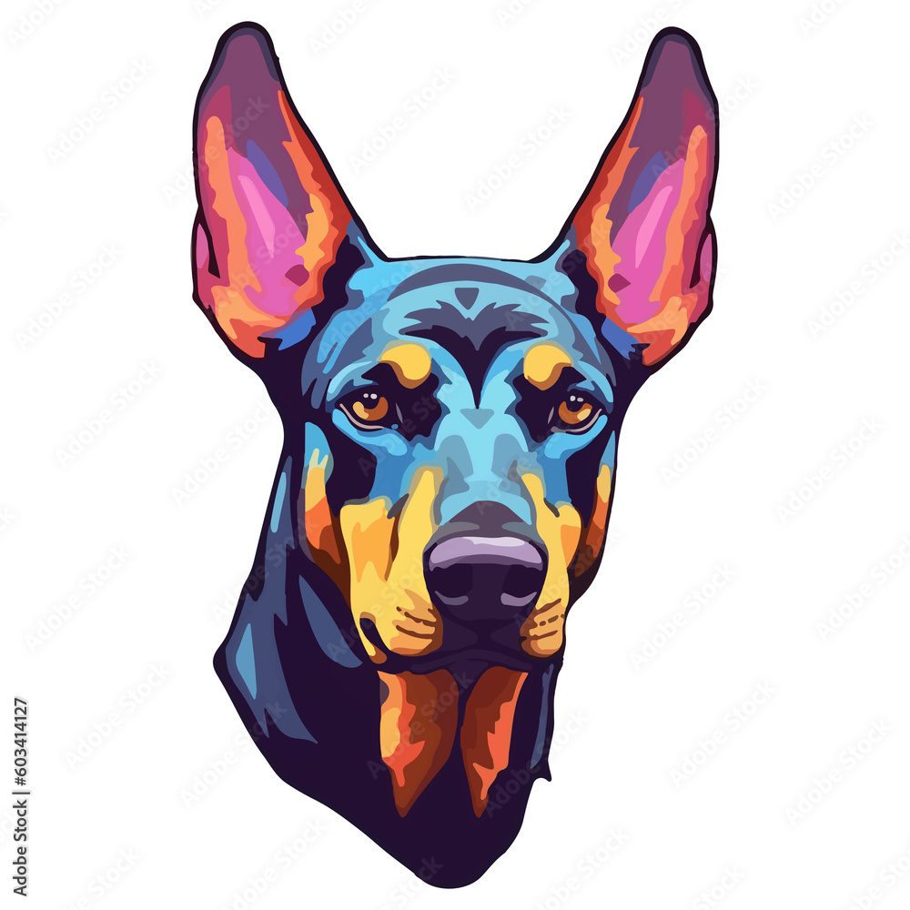Colorful Doberman Dog, Doberman Portrait, Dog Sticker Clip art, Dog Lover design