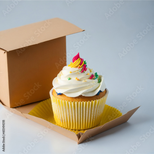 Tasty Cupcakes Set in a Bakery Box - Generative AI photo