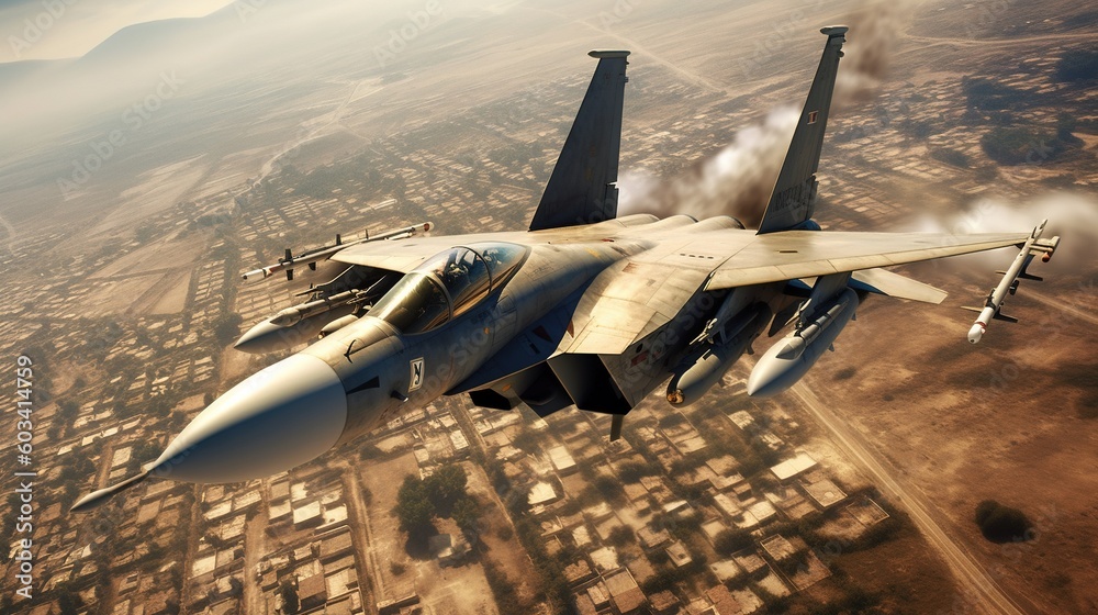 Aerial View of a Generic Military Fighter Jet on a Special Operation ...