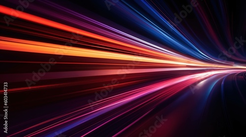 Abstract dynamic speed light trails with long exposure background. Generative AI. Digital Art Illustration