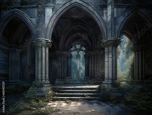 a dark atmosphere in a castle setting