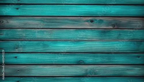 The background is made of turquoise wooden planks with texture. (Generative AI)