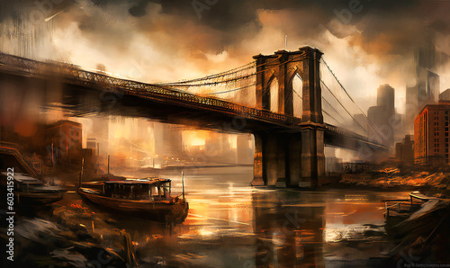 the painted painting of brooklyn bridge