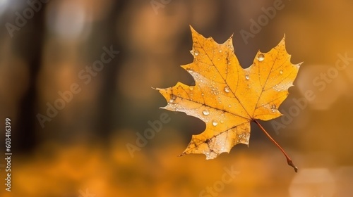 Yellow maple leaf close up on blurred background. Generative AI.