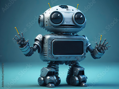 3d rendering Smiling robot with mock up text. ai generative photo