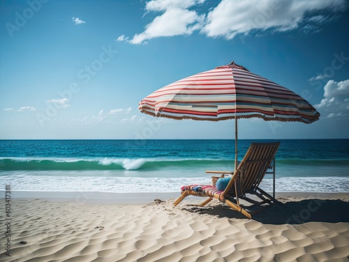 beach chair and umbrella straw parasol. ai generative