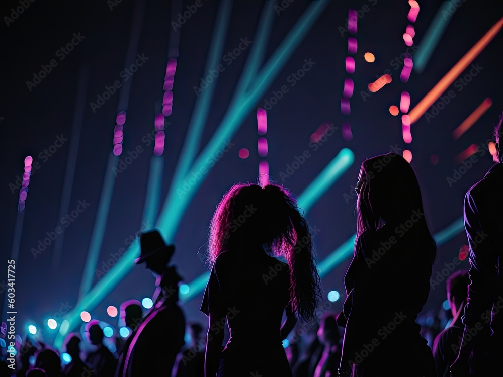 Silhouette of people at concert top veiw. ai generative