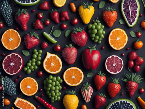 Set of fruits background colorful. ai generative