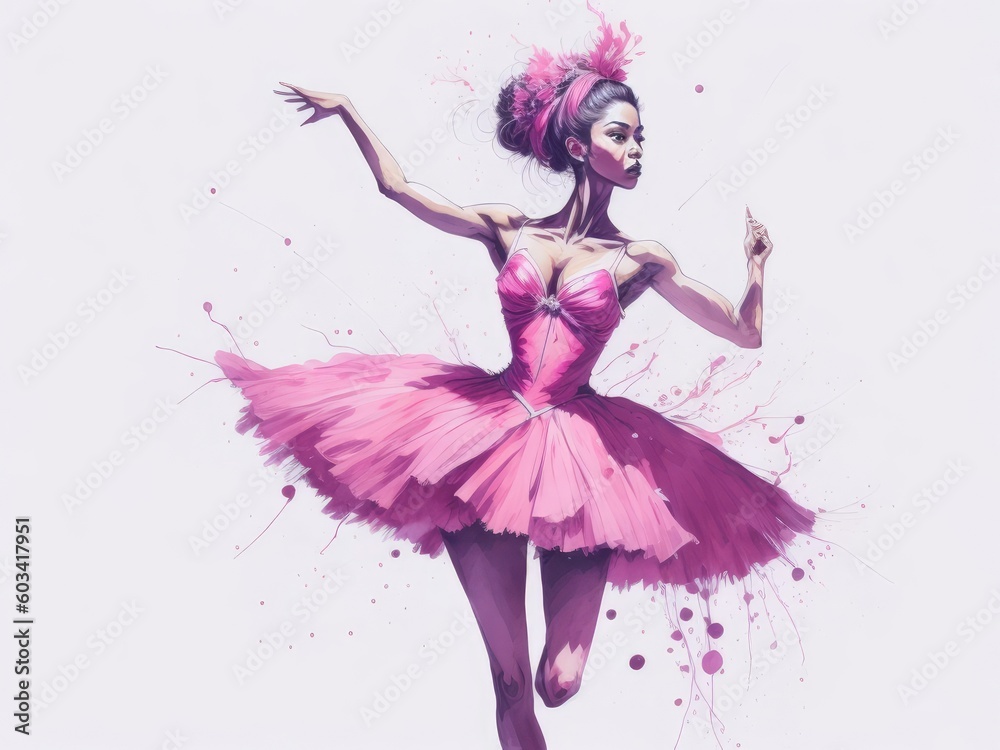 Obraz premium ballerina in a pink tutu in motion splash on white background. ai generative
