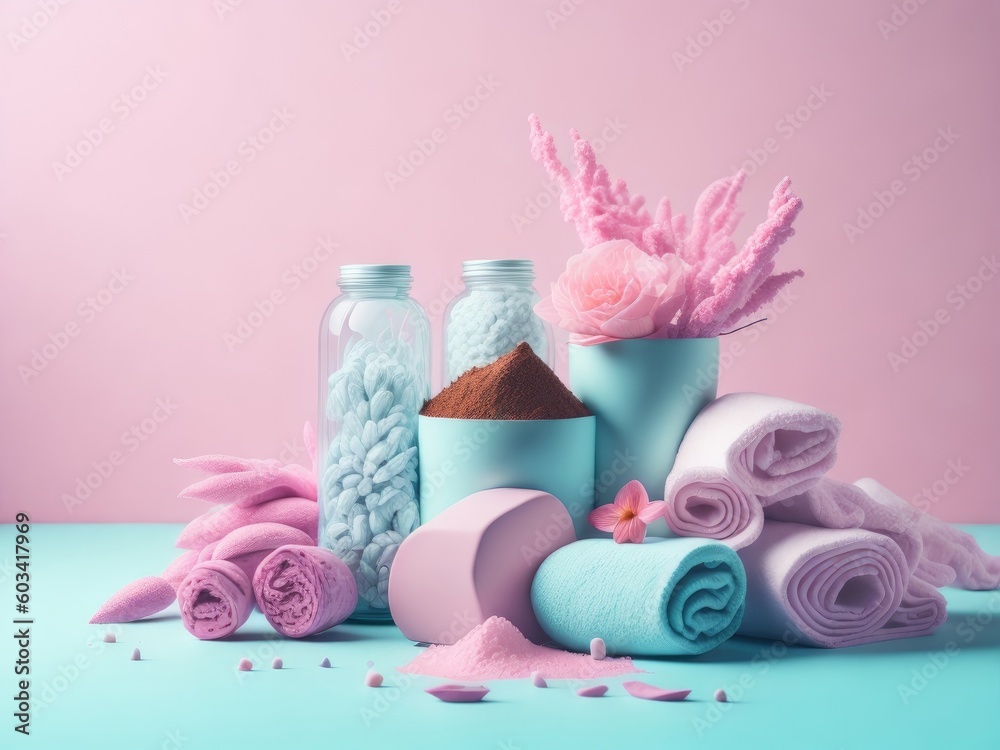Beautiful spa composition on pastel background. ai generative