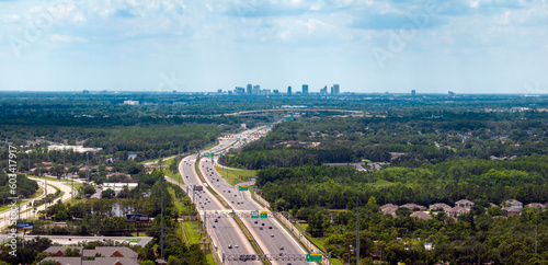 Aerial view of downtown Orlando, Florida. USA from East Orlando, Waterford Lakes area. East West Expressway. May 5, 2023 photo